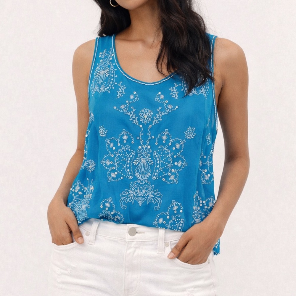 I Love H81 | Boho | Embroidered Silk Blend | Vintage Top